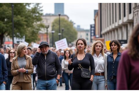 People protesting peacefully in a city square.